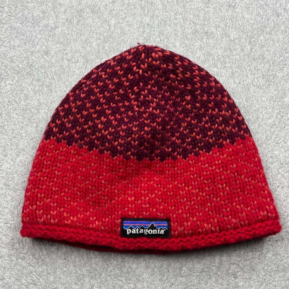 Patagonia Beatrice Beanie Womens Red Colorblock Merino Wool Fleece Lined 28901